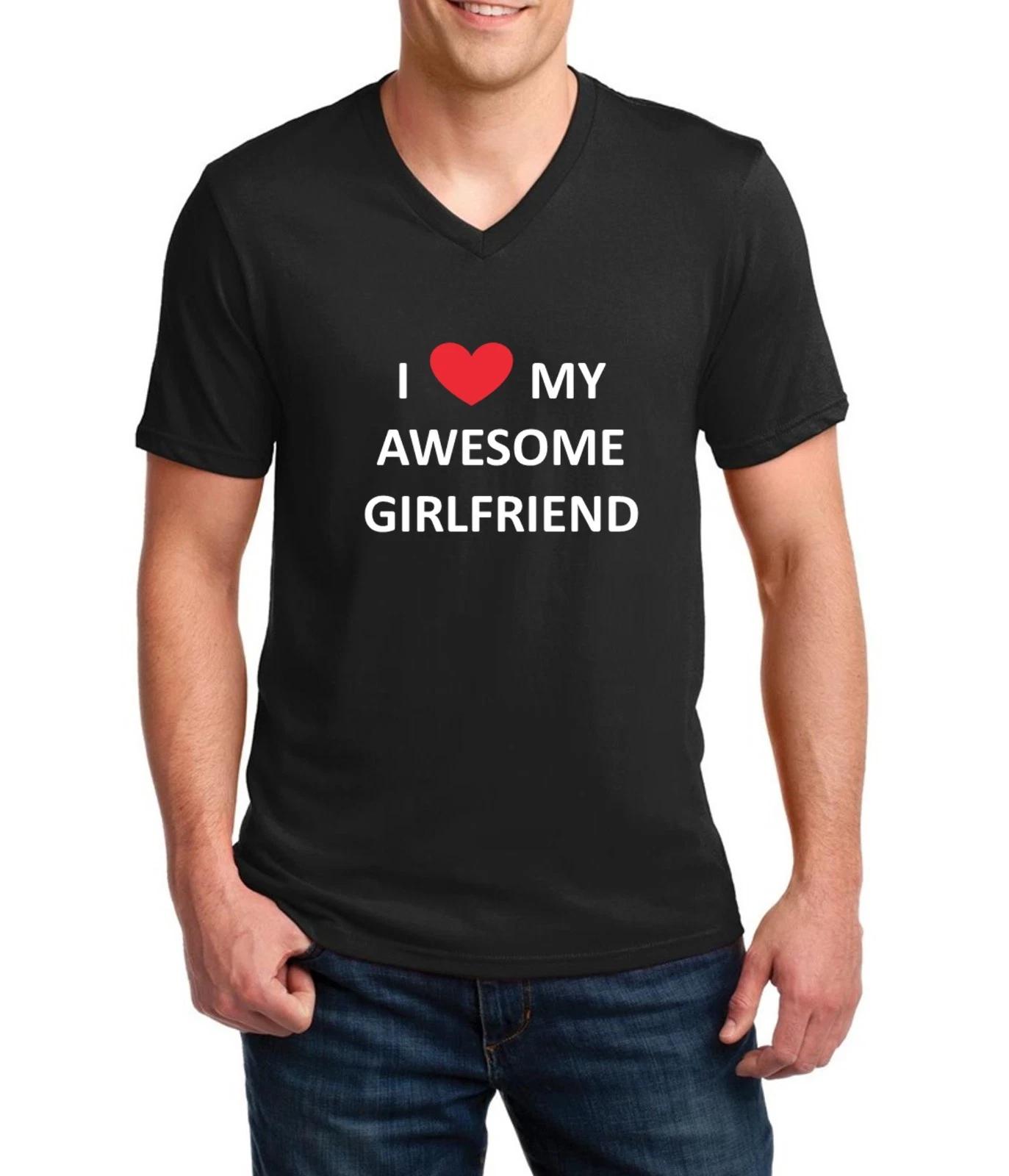 Mens V-neck I Love My Awesome Girlfriend Shirt Valentines Day Gift T-Shirt LOVE 3XL