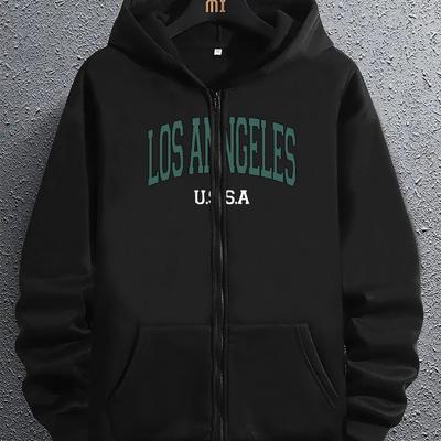 Men's Los Angeles Pattern Hoodie, Casual Sweatshirt, Long Sleeve, Front Pocket, Comfortable Fit for All Seasons