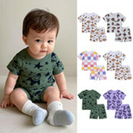 Kids' Summer Cotton Linen Two-Piece: Short Sleeve T-shirt & Shorts Set