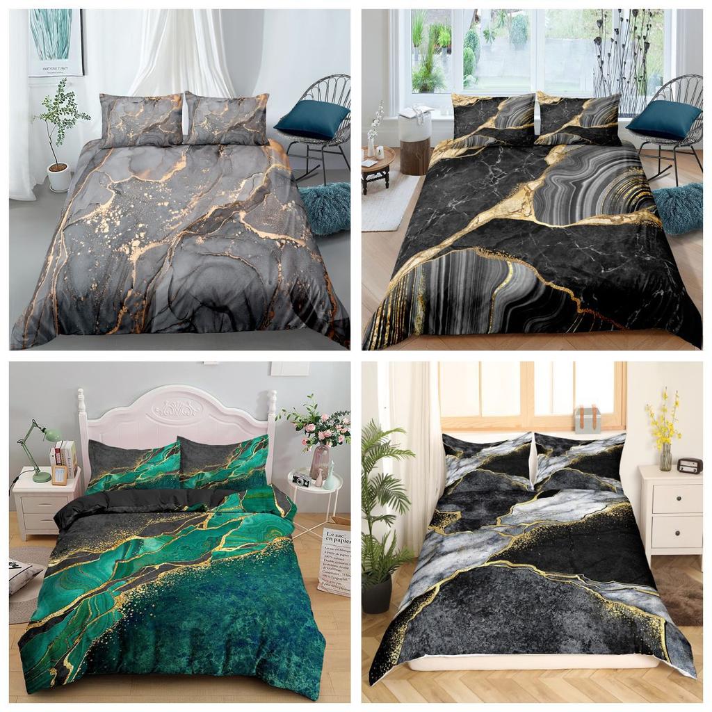 Marble Texture 3D Digital Printing Quilt Set Three-piece TK Bedding