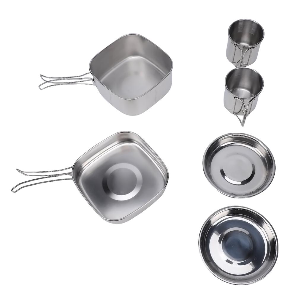 6 Pcs Camping Cookware Set Stainless Steel Utensils Pot Pan Plate Cup Kit for Outdoors Picnic Hiking (CW 304) 6 Piece