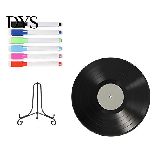Music Themed Party Decor Vinyl Record DIY Graffiti Clock Ornament, Blank Acrylic Retro Tabletop Wall Hand Painted Art with Stand Reusable Personalized