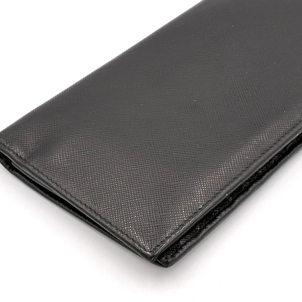 Used PRADA Bifold Long Wallet Billfold NERO Saffiano Leather Black