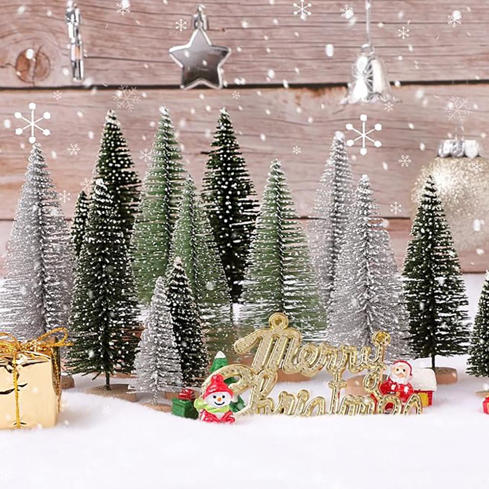 Mini Christmas Trees Different Size Craft Artificial Wooden Base Mini Christmas Tree Xmas Home Party New Year 2025 Decoration
