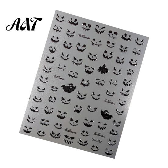 5D Embossed Nail Decals Halloween Art Stickers, Skull Pumpkin Ghost Stickers Decals, Waterproof Self Adhesive Manicure Decoration Holiday Theme