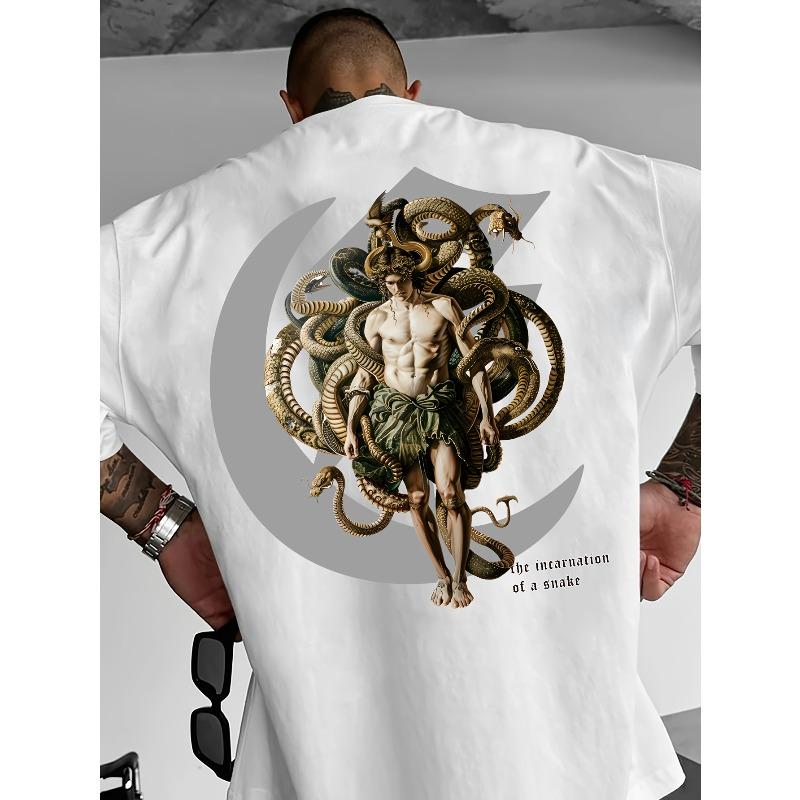 European sizes Men's Oversized Streetwear T-Shirt Compatible for with Abstract Face Print - Summer Loose Fit Round Neck Casual Tee