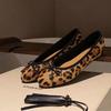 Sheepskin Version~ Leather French Bow Leopard Print Single Shoes Women's Autumn New Flat Ballet Shoes Shallow Mouth Mary Jane Shoes