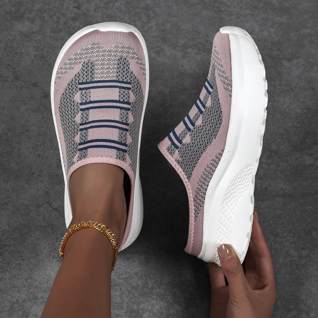 Knitted Mesh Walking Shoes Women Fashion Thick Sole Slippers Lightweight Soft Casual Footwear for Traveling Height-increasing