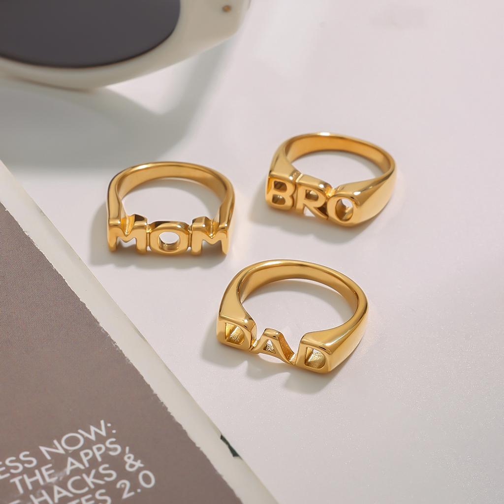 Yori Creative Stainless Steel Letter Mother's Day Ring  Fashion Waterproof Unusual Trendy Holiday Party Gifts