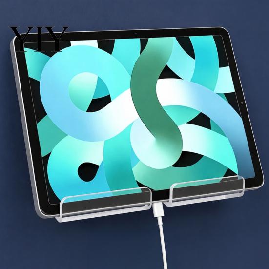 Clear Acrylic Wall Stand Tablet Mount Holder, Universal Mounted Smartphone Stand, Smooth Surface Phone Holder Cable And Charging Hole Organizer