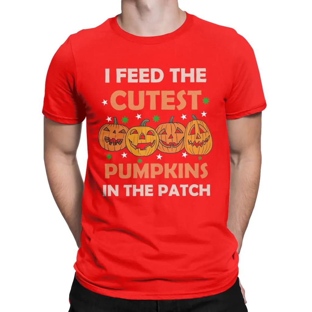 Men's T-Shirts I Feed Cute Pumpkins Novelty Cotton Tees Short Sleeve Halloween T Shirts Round Collar Clothes Printed