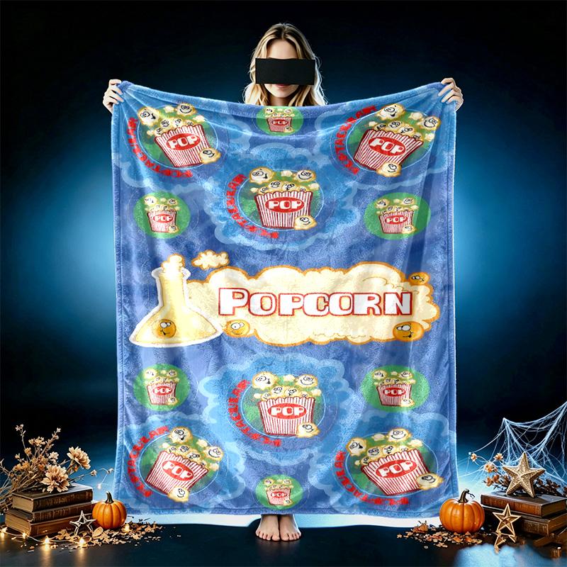 1pc Popcorn Cartoon Seamless Blanket, Home Printed Throw Blanket - Soft Blanket Gift for Family, Washable Sofa Bed Blanket