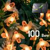 Lampă solară cu șnur de albine de 100 LED, în aer liber, ghirlanda de copac, ghirlanda de Crăciun, 8 moduri, rezistentă la apă, decor de petrecere în grădină.