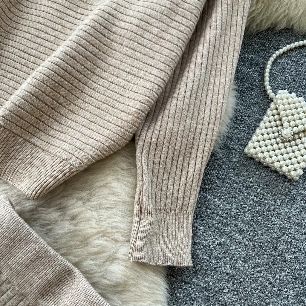 Korean Fashionable Sweater Two Piece Set Woemn's Batwing Sleeve Pullover Jumper Knit Top and High Waist Midi Skirt Sets Casual Knitted 2 Piece Sets