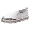 Fashion Women Platform Flats shoes Casual female Genuine Leather Walking flats Loafers for women White crystal Comfort Vacation shoes