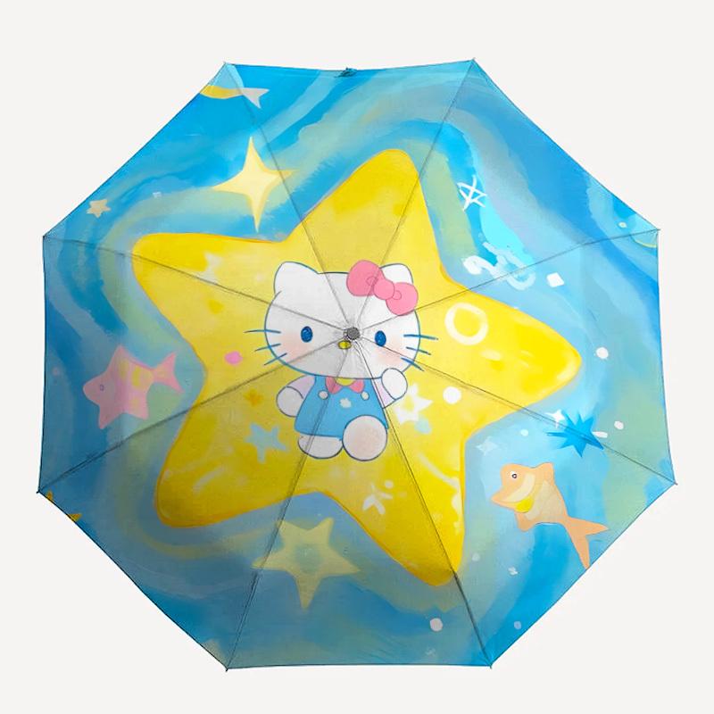 1pc Hello Kitty, Starfish Automatic Open/Close Umbrella - Compact Travel Umbrella with 8-Rib Durable Frame, Lightweight & Portable for Commuting, Fash