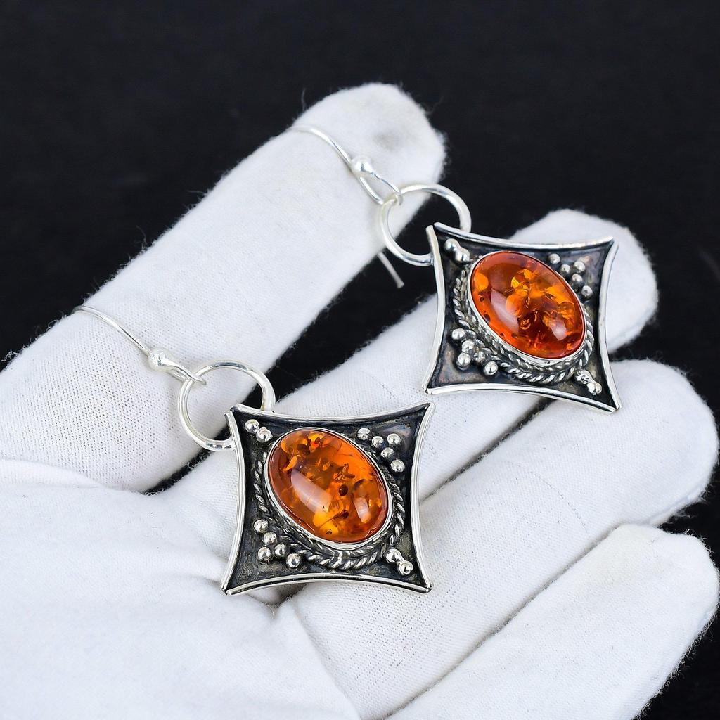 Boucles d'oreilles antiques en argent sterling 925 avec ambre naturel de la Baltique, bijoux bohèmes en argent, cadeaux de fête pour elle