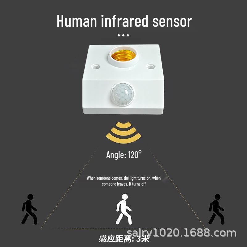LED Infrared Adjustable Smart Delay E27 Screw Base Surface-Mounted Motion Sensor Lamp Holder