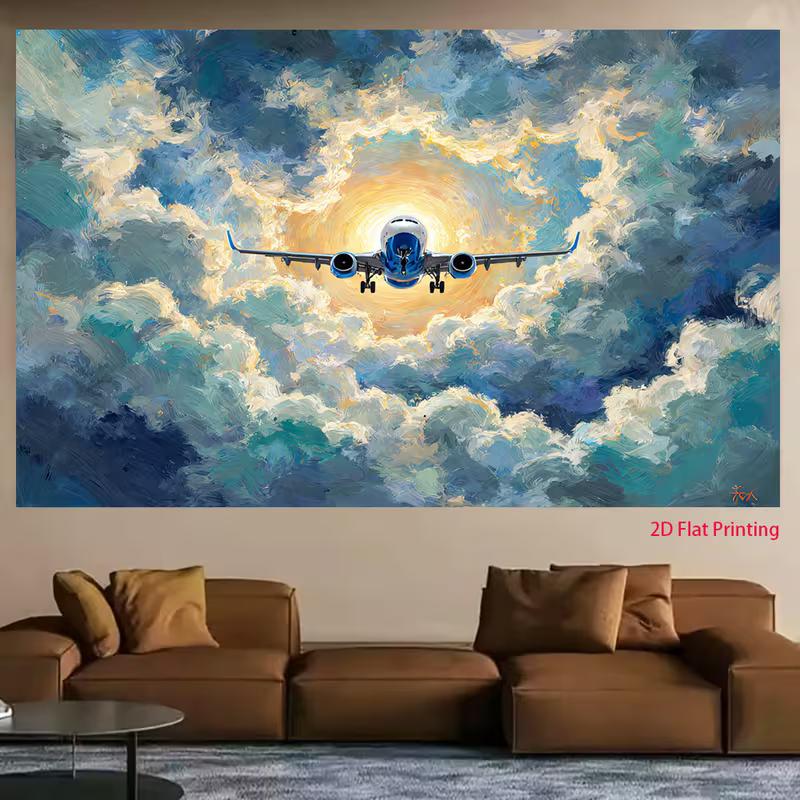 2D Sunlight Cloud Airplane Backdrop for Travel Agency Event Decoration