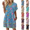 Abiti da Donna Scollo a V Manica Corta Abiti Estivi per Donna Stampa Boemia Vestiti da Sole per Donna Vestito da Vacanza Stile Casual