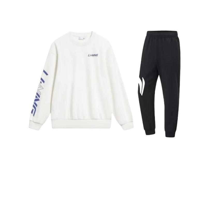 

Li-Ning Letter Logo Printed Round Neck Loose Pullover Sweatshirt Elastic Waist Cuffed Pants Versatile Casual Sports Set YKLU341-1+AWDT607-7 XXL