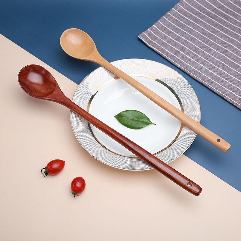 Long Handle Wooden Spoon Soup Ladle Wood Kitchen Tools Luxury Tableware Long Tea Spoons Japanese Style Accessories