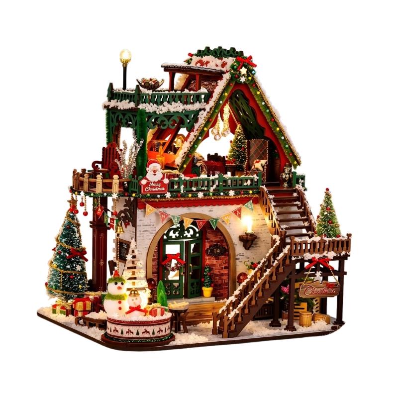 Holiday Wooden Cabin Shelf Accent Set