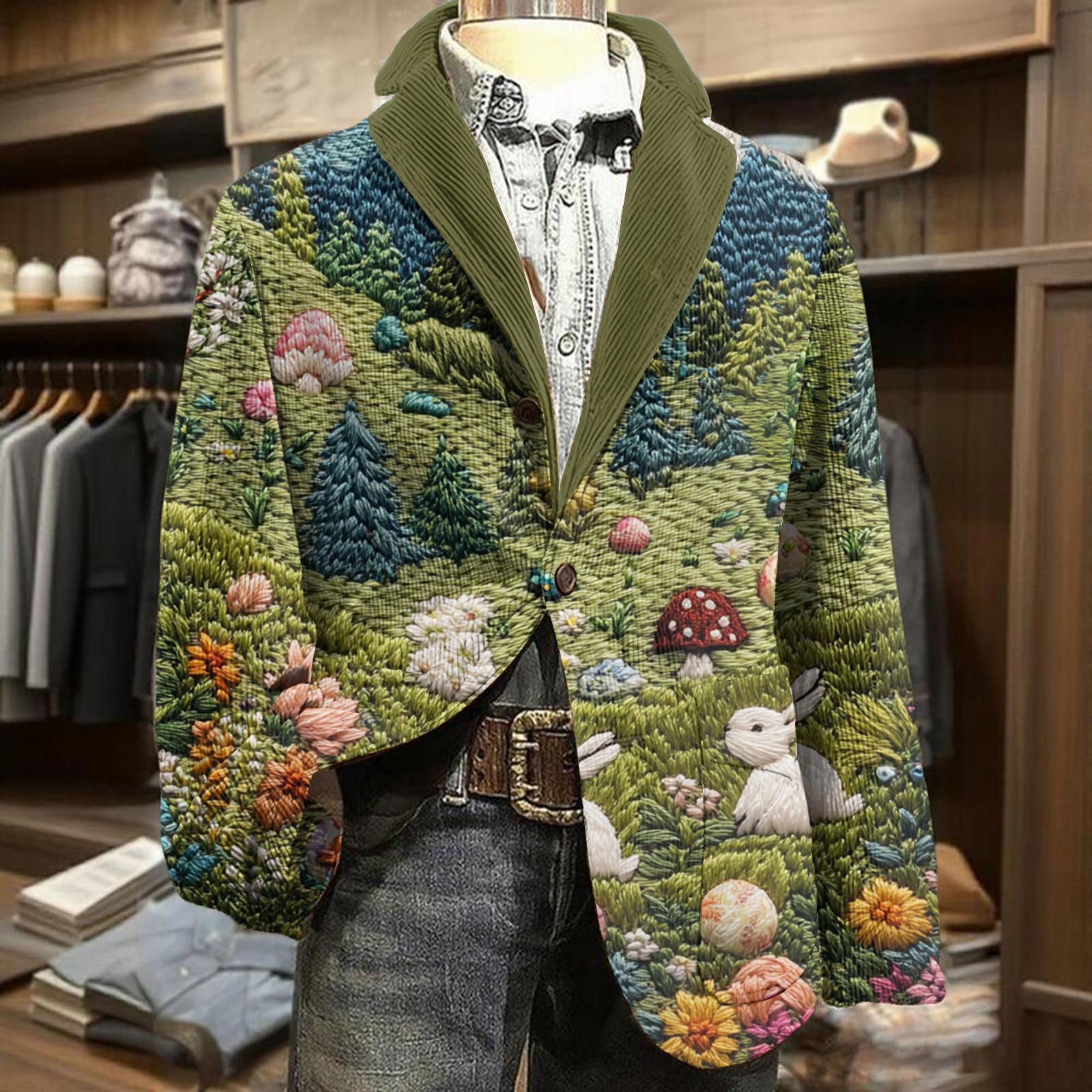 Мужская деловая повседневная мода Принтованная вельветовая куртка L