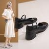 New summer thick heel high heels silver Mary Jane women's shoes with skirt temperament single shoes small leather shoes