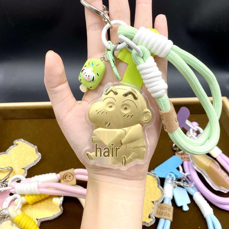 

999 Pure Gold Crayon Shin-chan Cartoon Lanyard, Handbag Charm, and Car Key Ring - Perfect New Year Gift зелёный