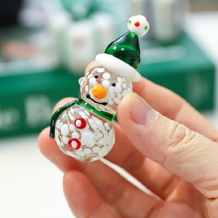 Holiday Miniature Glass Snowman Reindeer Santa Sculpture Tabletop Shelf Decoration For Christmas Display Party Gift
