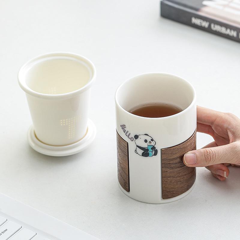 Hello panda random cup ceramic teacup tea separation office cup with lid filter mug personal water cup