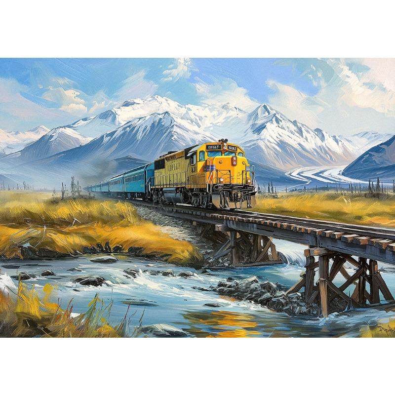 Watercolor Vintage Steam Train Railroad Locomotives Mountain Landscape Poster Canvas Painting Wall Art Pictures Home Decor
