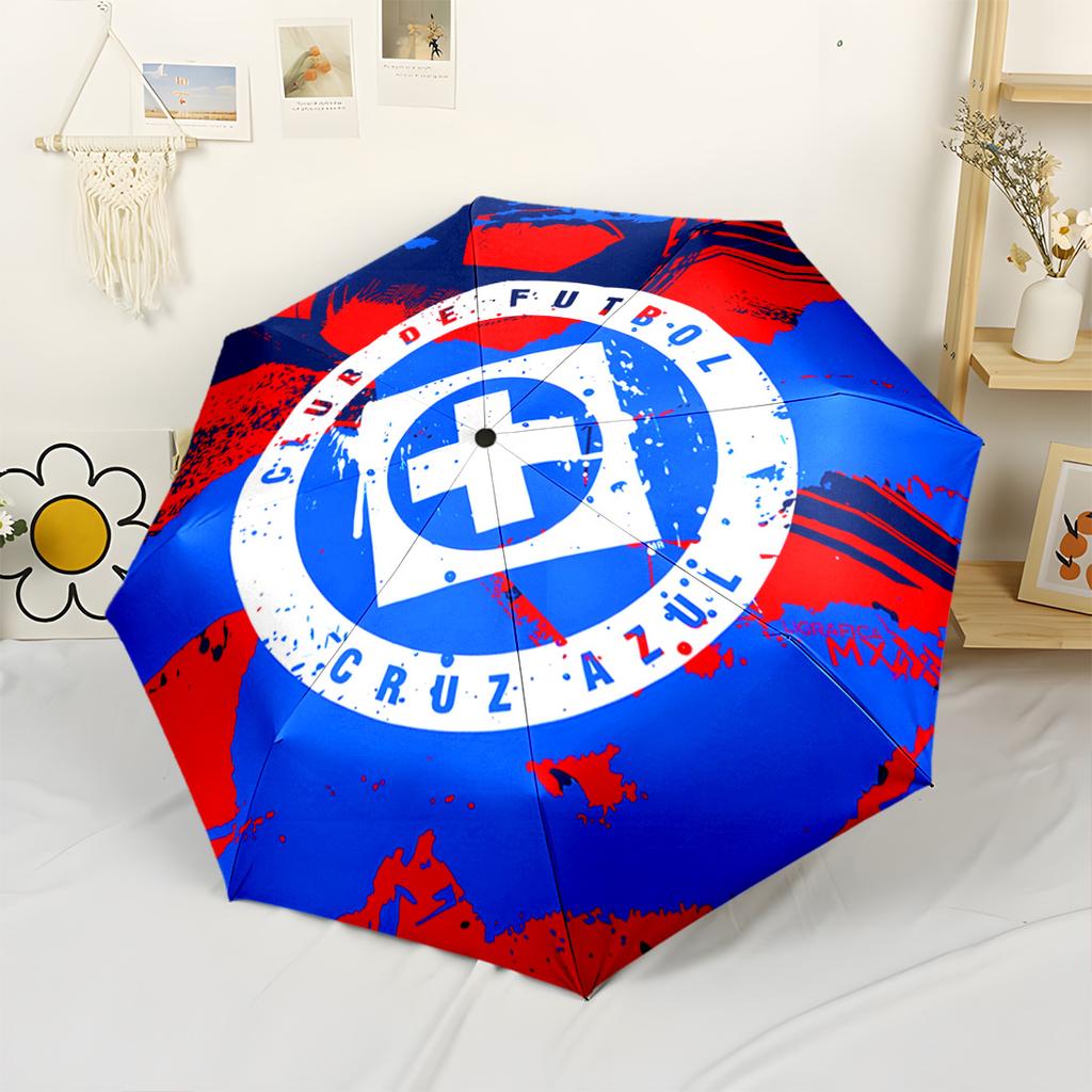 Cruz Azul Football Club Outdoor Automatic Umbrella Compact 8-Rib Lightweight Foldable Design for Outdoor Daily Use Compact Folding Umbrella