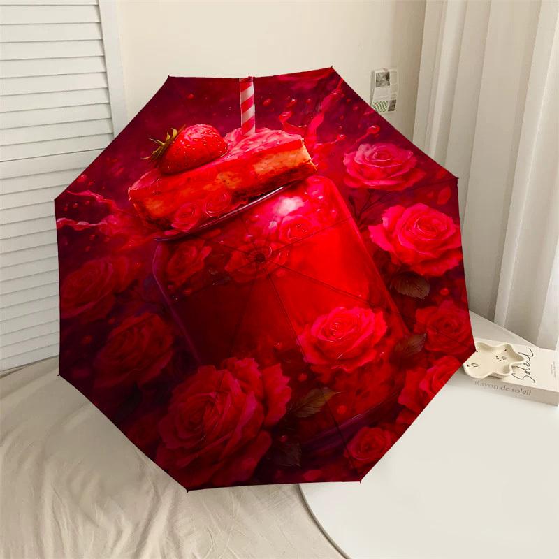 

1pc cake flowers Automatic Open/Close Umbrella Compact Folding Umbrella with 8-Rib Shaft for Women/Men, Elegant Birthday1320S