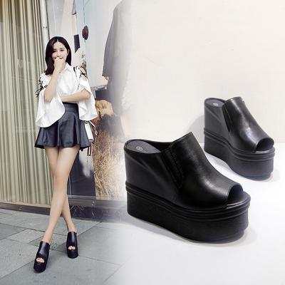2026 New Korean Edition Ultra High Heel Slope Heel Thick Bottom Fish Mouth Slippers for Outer Wear