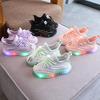 Size Girls Sneakers Heather Knitted Mesh Boys Sport Shoes Luminous Summer Breathable Soft Kids Casual Shoes Baby Led Shoes