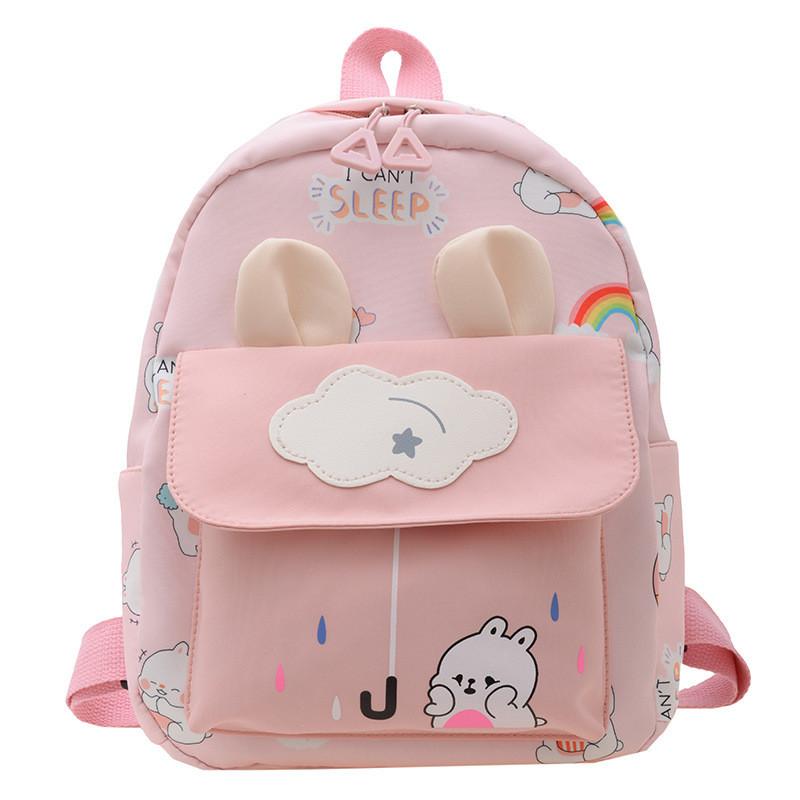 Kids Cartoon Animal Backpack With Cartoon Rabbit Print And Ear Designn For Kindergarten Daily Use