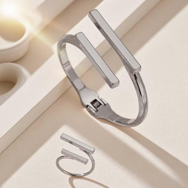 

Fashion Personality Geometric One Type Adjustable Bracelet Ring Jewelry Set Simple Creative Daily Casual срібло сірий колір