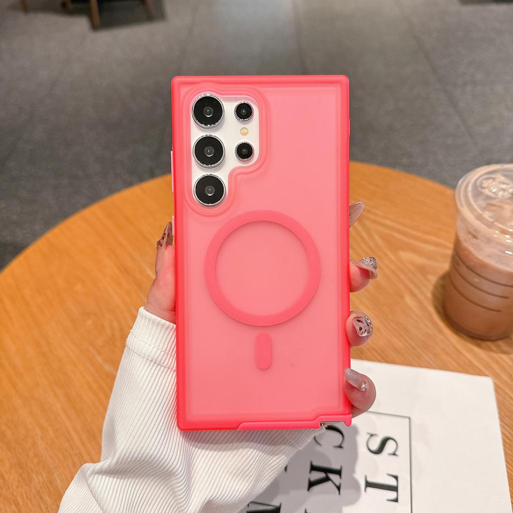 For S24 Ultra Magnetic Skin-feeling Semi-transparent Mobile Phone Case Magsafe Charging Anti-fall and Anti-wear Protective Case