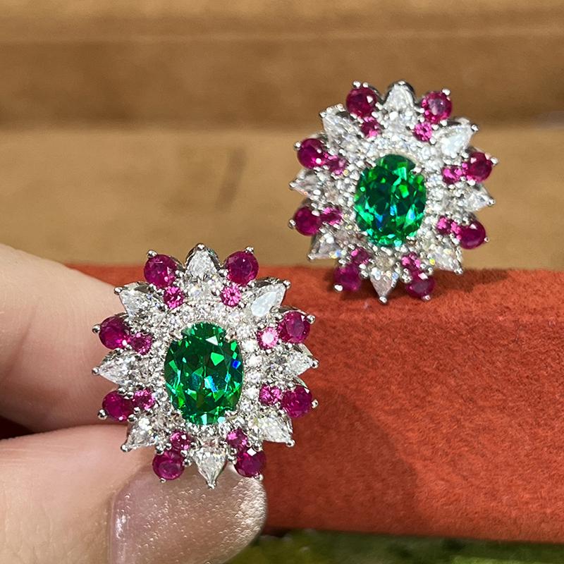 Graceful Lady Gorgeous Stud Earrings Bright Colorful Zirconia Stone Jewelry Temperament Female Wedding Party Accessories