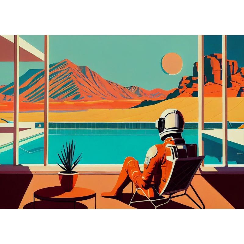 Mid-Century Retro Space S Pool Scene Astronauts Relaxing On Mars Poster Canvas Painting Wall Art Pictures Home Room Decor