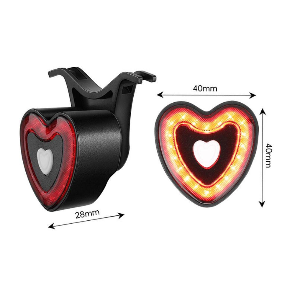 Type-C Charging Smart Brake Sensing Bike Taillight 4 Lighting Modes IPX6 Waterproof Heart Shape Taillight Vibration Wake-Up