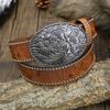 Western Denim Belt Carved Large Board Buckle Vintage Edge Bead Men'S Punk Hip Hop Leather Belt