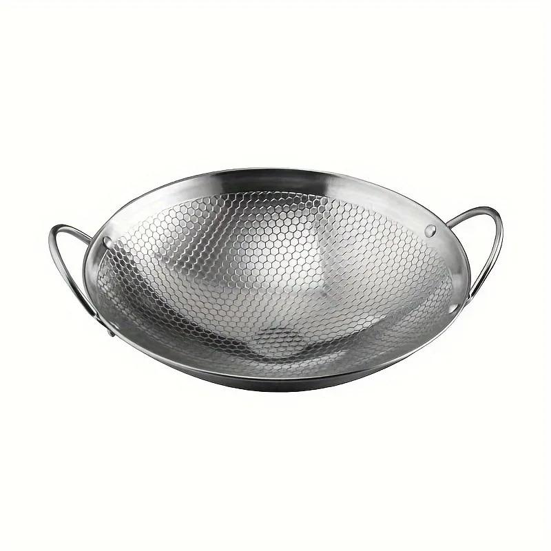 1Pcs 29cm/11inch Stainless Steel Frying Pan Honeycomb Skillet Non-Stick With Handle Scratch-Resistant Cooking Pastas Steak Ramen