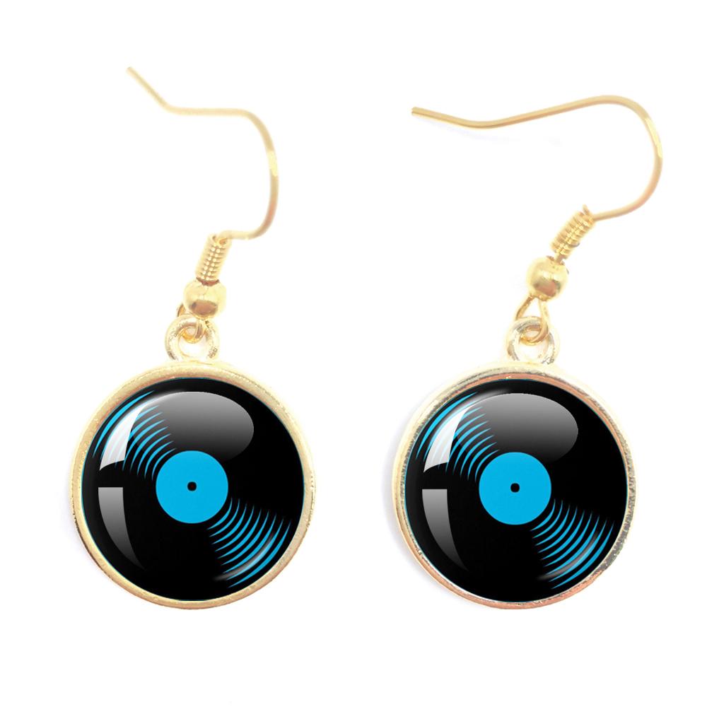 Classic Vintage Vinyl Records Rretro Phonograph Rrecord Dome Glass Ladies Earrings Music Lover Gifts Music Record Disc Earrings
