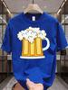 Unisex Black Crew Neck Tee Cartoon Beer Mug Foam Print Loose Oversized Streetwear Casual Short Sleeve Unisexs Summer Daily Basic Wear
