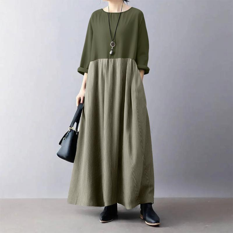 

ZANZEA Женское повседневное платье с круглым вырезом, рукавом 3/4, свободного кроя, в полоску, с лоскутным узором, длинное 3XL