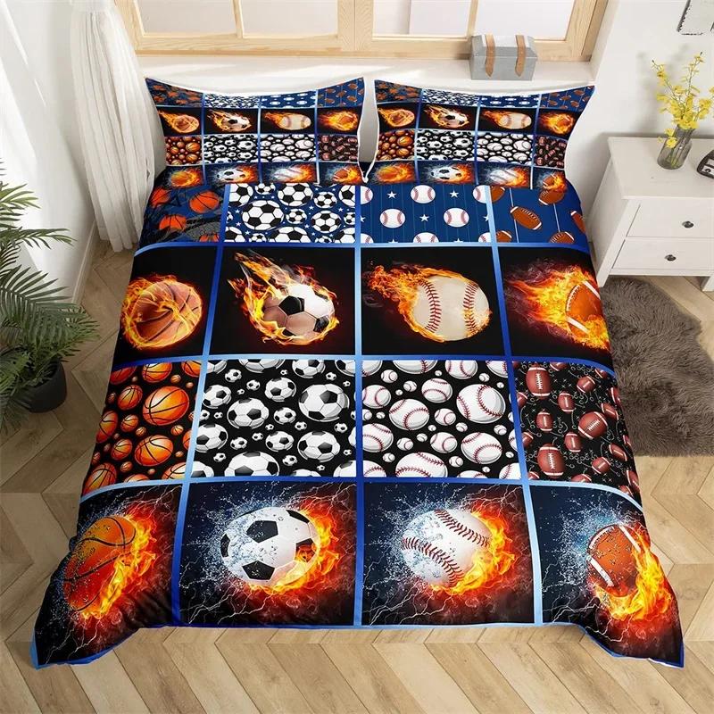 Boys Football Duvet Cover Set Microfiber 3D Soccer Comforter Cover Ball Sport Theme Bedding Set Single Twin King For Kids Teens