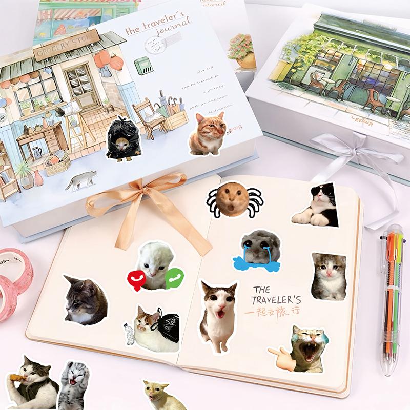 Cute Funny Cat Meme Cartoon Stickers Waterproof DIY Decoration Laptops Water Bottles Phones Cute Animal Decals Toys Gifts